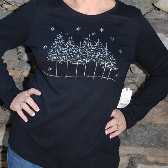 Christmas Winter Scene RN rhinestone long sleeved shirt XS S M L XL XXL 1X2X… - Picture 5 of 8
